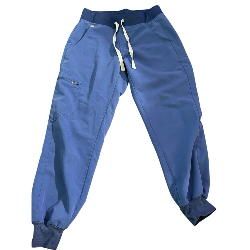 Figs Scrub Medical Pants Womens Medium Blue Jogger Zip Pocket Drawstring XS